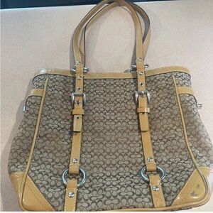 Coach Tan and Brown Signature Shoulder Bag